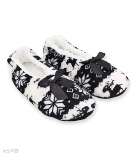 خرید پاپوش پشمی پاپیون دار کف استپدار طرح گوزن هندسی