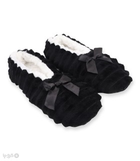 خرید پاپوش پشمی پاپیون دار کف استپدار طرح خطی