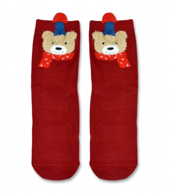 جوراب نیم ساق طرح خرس خندان قرمز