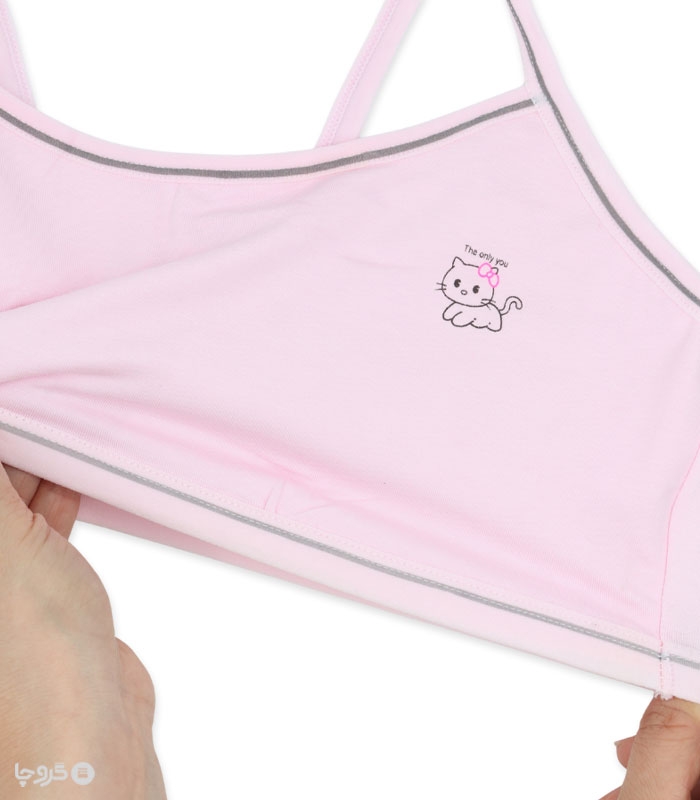 نیم تنه دخترانه نخی طرح گربه پاپیونی کد 115