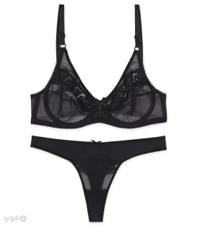 ست شورت و سوتین توری فنردار بارون گلدوزی کد C5