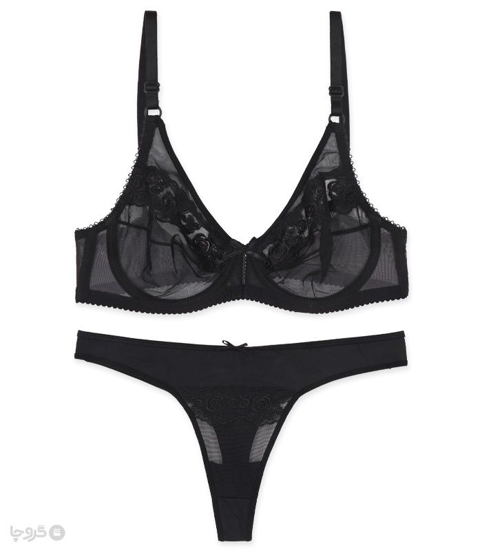 ست شورت و سوتین توری فنردار بارون گلدوزی کد C5