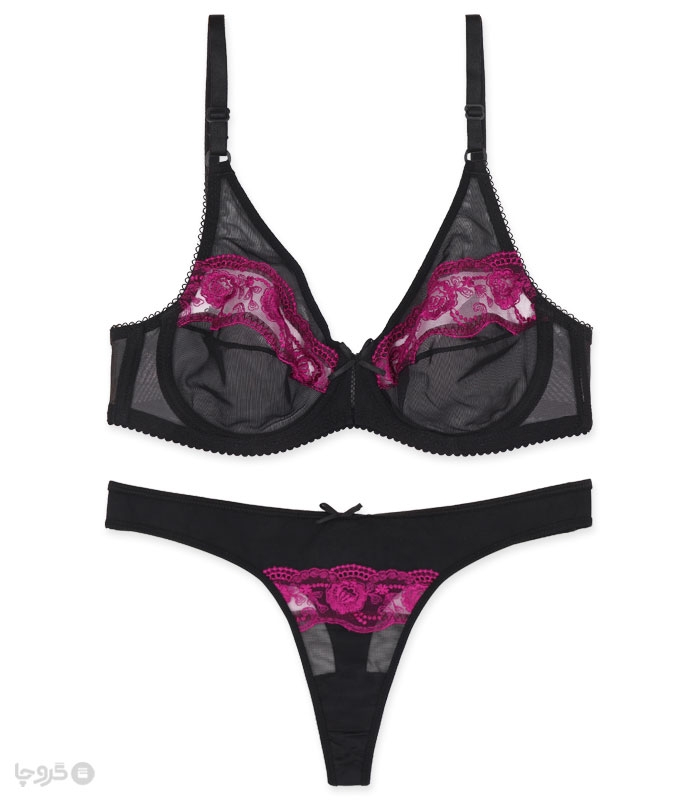 ست شورت و سوتین توری فنردار بارون گلدوزی کد C5