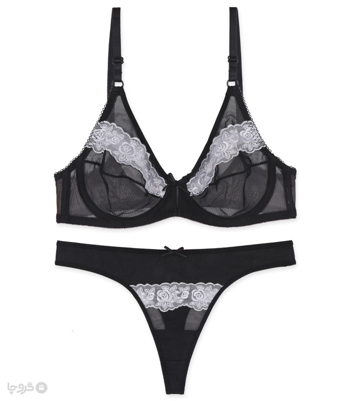 ست شورت و سوتین توری فنردار بارون گلدوزی کد C5