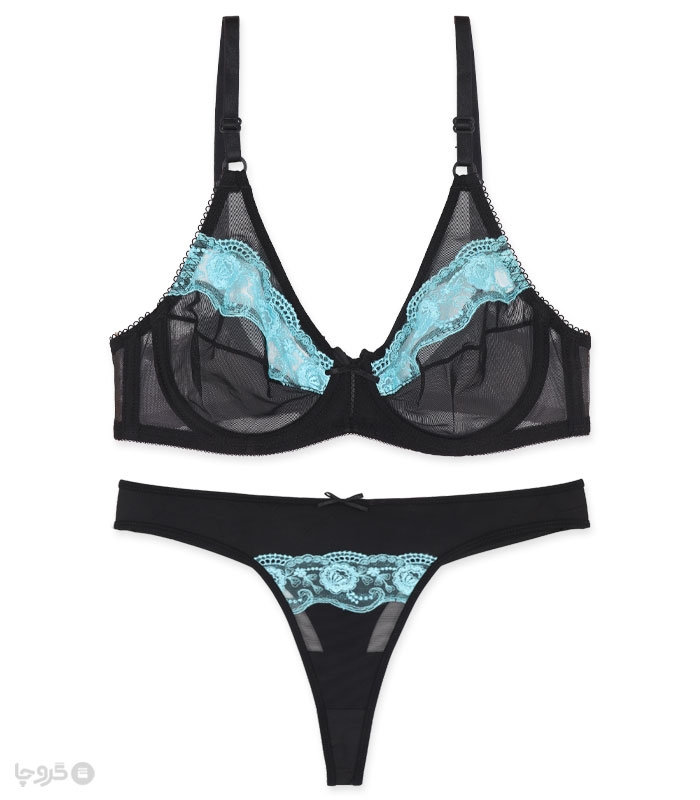 ست شورت و سوتین توری فنردار بارون گلدوزی کد C5