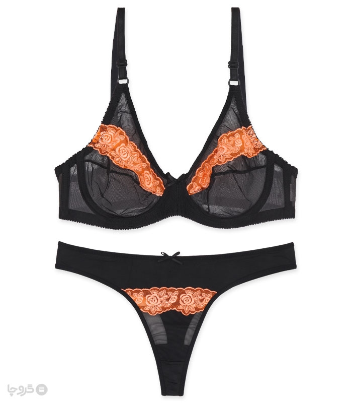 ست شورت و سوتین توری فنردار بارون گلدوزی کد C5