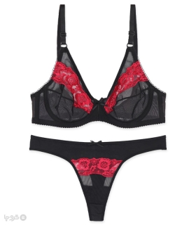 خرید ست شورت و سوتین توری فنردار بارون گلدوزی کد C5