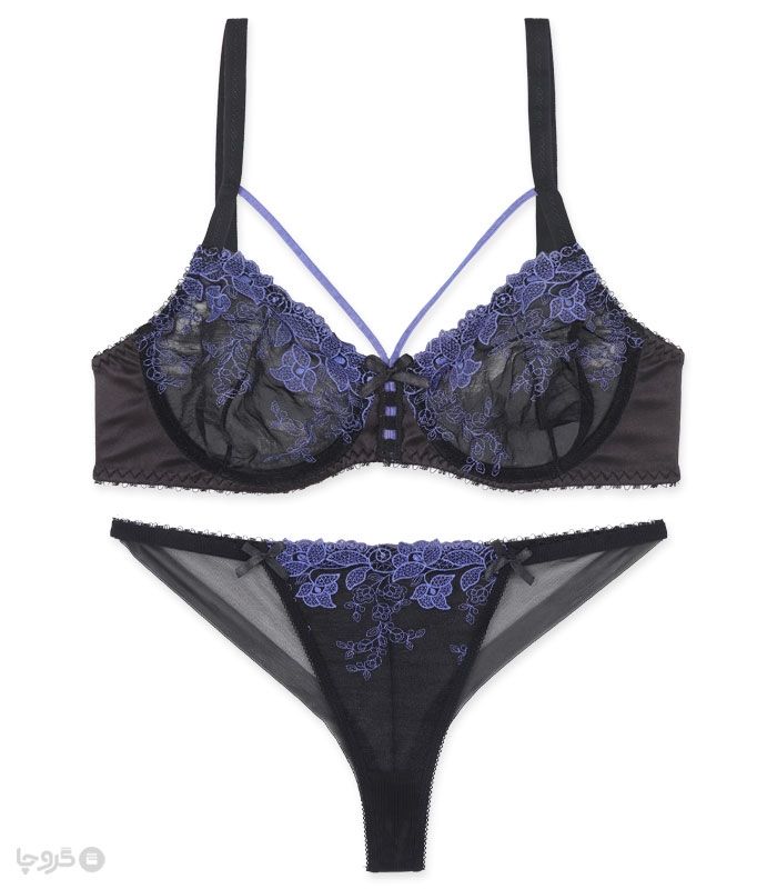 ست شورت و سوتین توری فنردار بارون گلدوزی کد K4