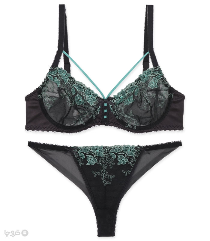 خرید ست شورت و سوتین توری فنردار بارون گلدوزی کد K4