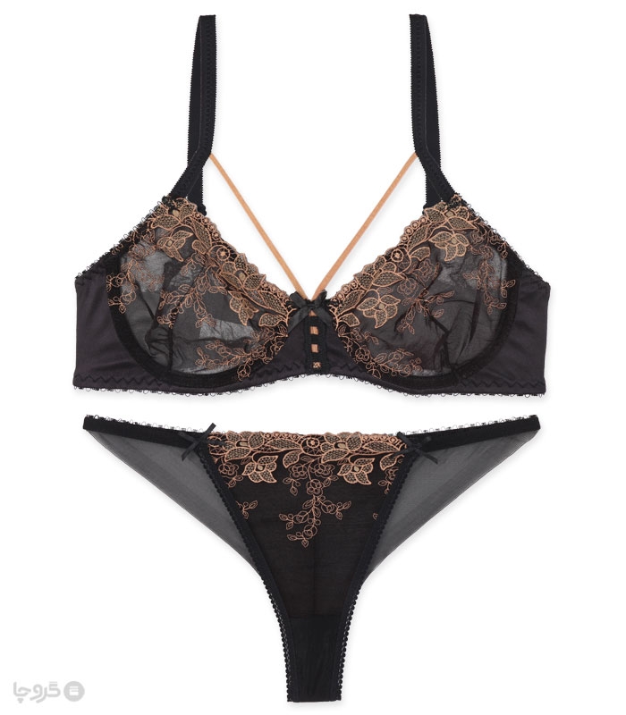 ست شورت و سوتین توری فنردار بارون گلدوزی کد K4