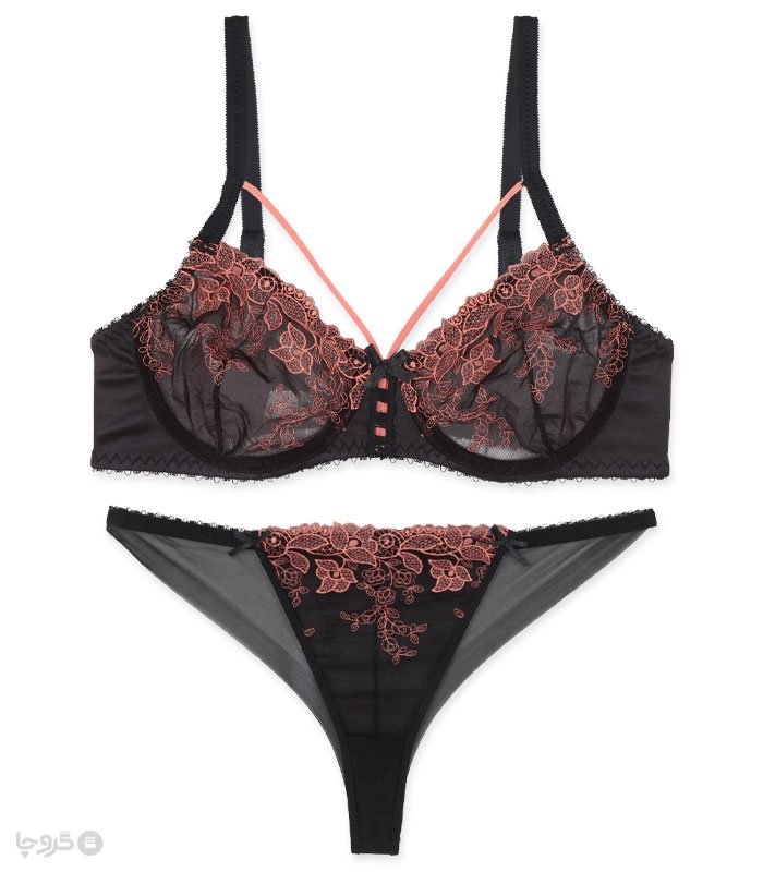 ست شورت و سوتین توری فنردار بارون گلدوزی کد K4