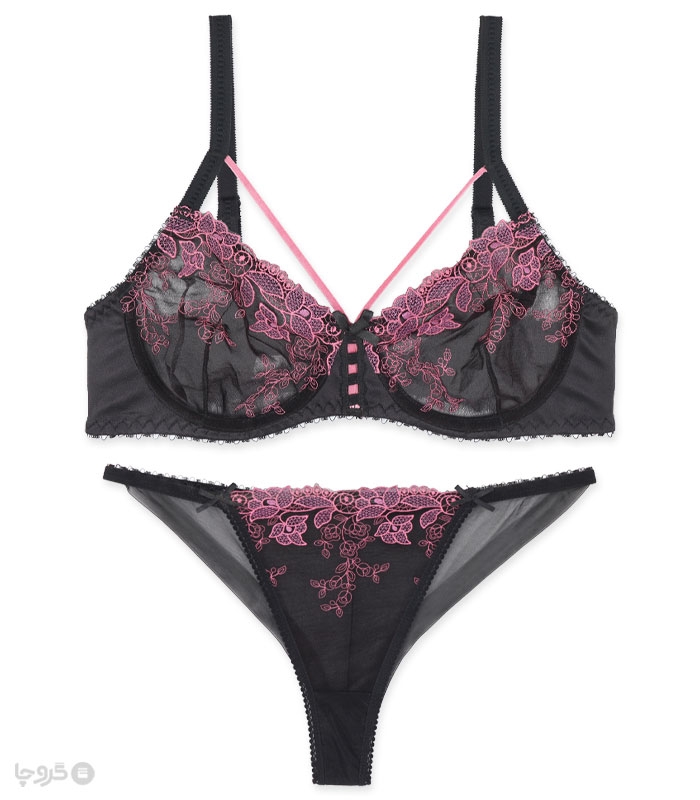 ست شورت و سوتین توری فنردار بارون گلدوزی کد K4