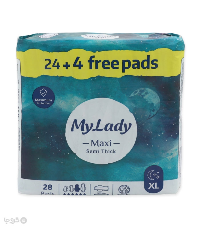 خرید نوار بهداشتی بالدار نیمه ضخیم مشبک MyLady مای لیدی مدل Maxi خیلی بزرگ - بسته 28 عددی