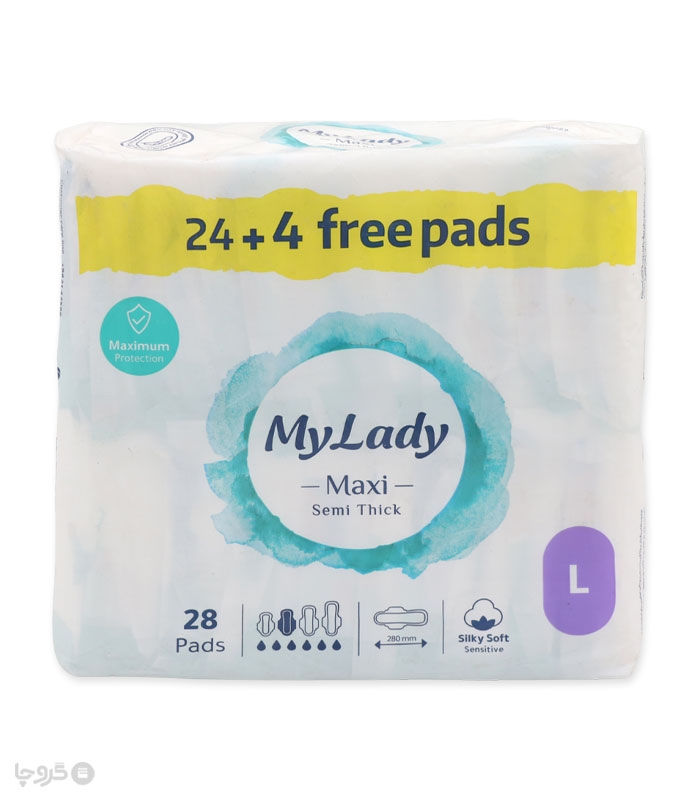 خرید نوار بهداشتی بالدار نیمه ضخیم کتان MyLady مای لیدی مدل Maxi بزرگ - بسته 28 عددی