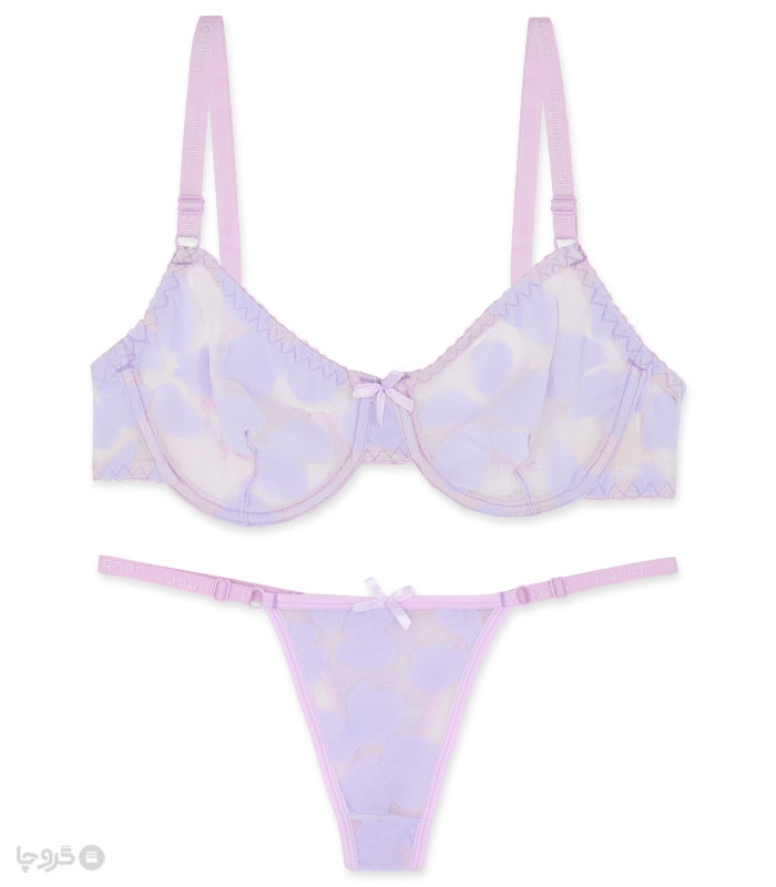 ست شورت و سوتین توری فنردار ژوبین کد 1404 طرح سنگ مخملی