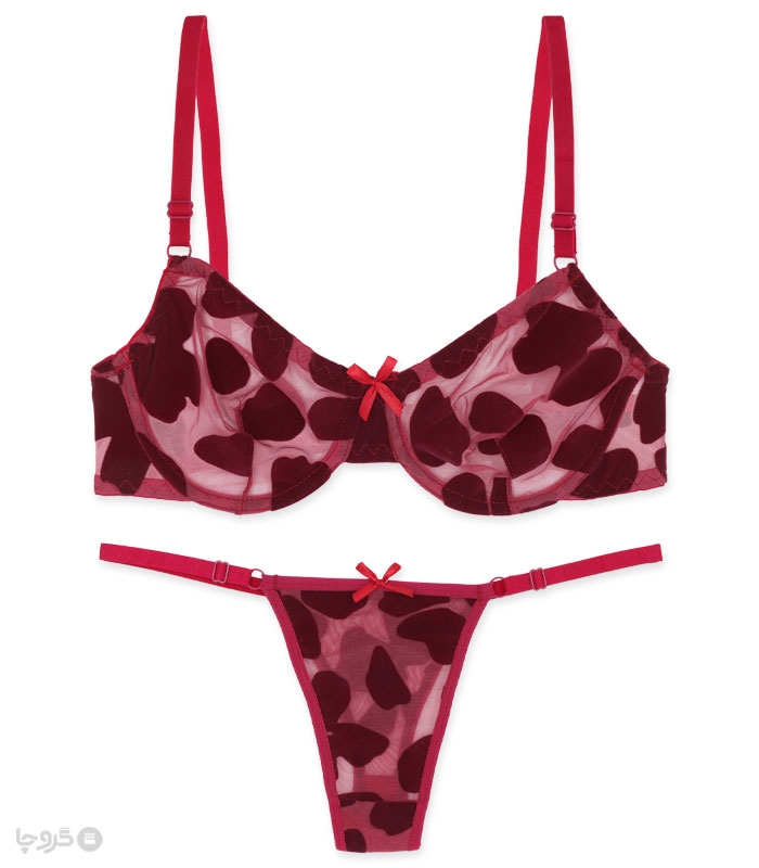 ست شورت و سوتین توری فنردار ژوبین کد 1404 طرح سنگ مخملی