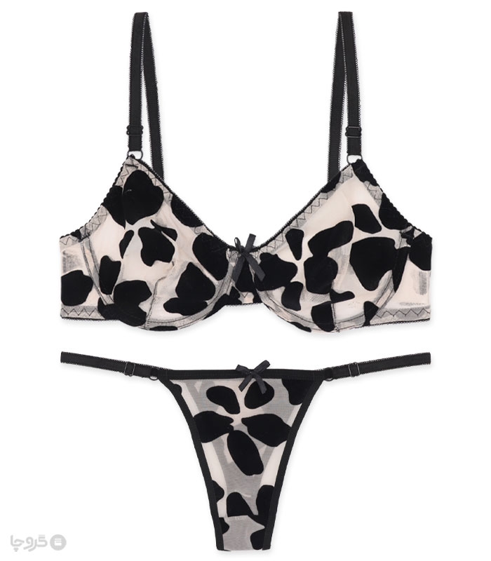 ست شورت و سوتین توری فنردار ژوبین کد 1404 طرح سنگ مخملی