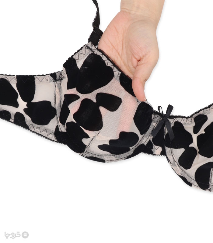 ست شورت و سوتین توری فنردار ژوبین کد 1404 طرح سنگ مخملی