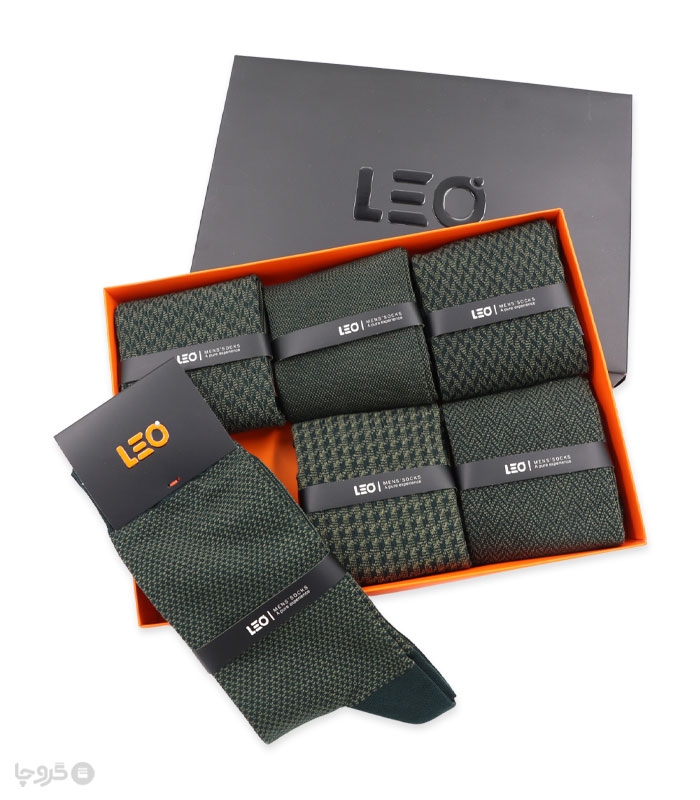 پک جوراب ساقدار مردانه لئو کد 106 سبز خردلی - جعبه 6 جفتی