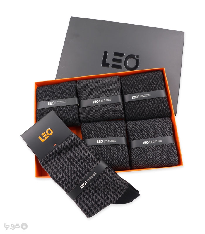 پک جوراب ساقدار مردانه لئو کد 110 مشکی دودی - جعبه 6 جفتی