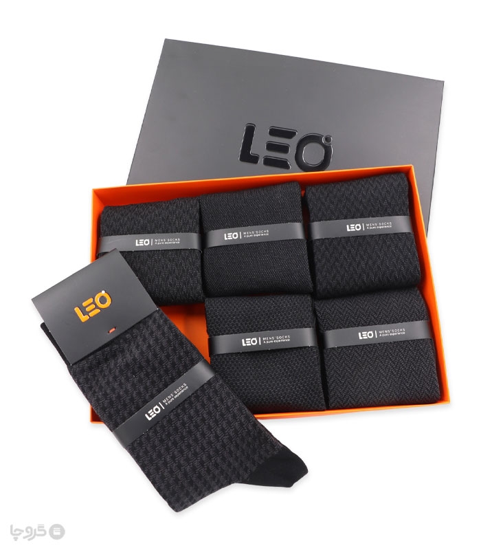 پک جوراب ساقدار مردانه لئو کد 114 مشکی نوک مدادی - جعبه 6 جفتی