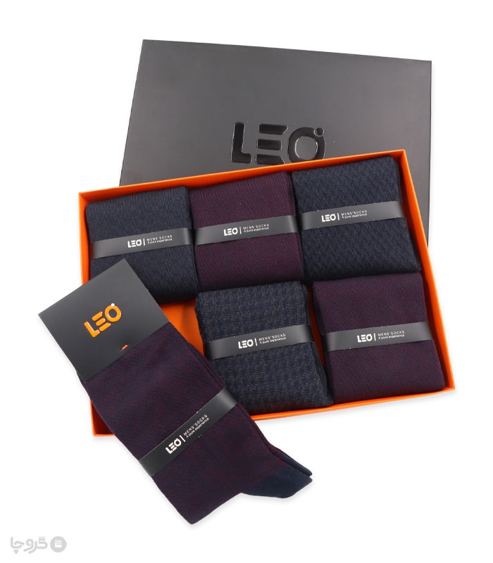 پک جوراب ساقدار مردانه لئو کد 118 زرشکی سرمه‌ای - جعبه 6 جفتی