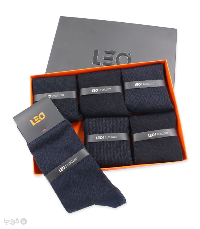 پک جوراب ساقدار مردانه لئو کد 125 مشکی سرمه‌ای - جعبه 6 جفتی