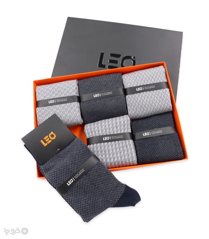 پک جوراب ساقدار مردانه لئو کد 107 خاکستری سرمه‌ای - جعبه 6 جفتی