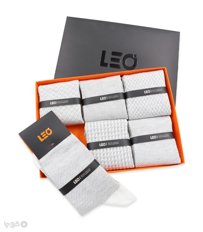 پک جوراب ساقدار مردانه لئو کد 116 خاکستری روشن سفید - جعبه 6 جفتی