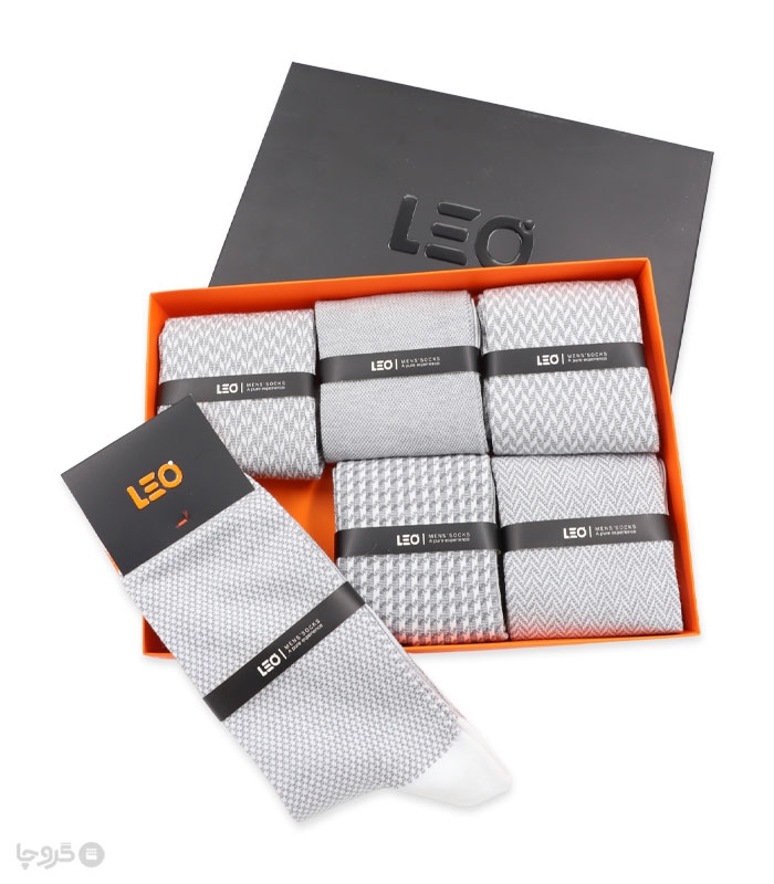 پک جوراب ساقدار مردانه لئو کد 101 خاکستری سفید - جعبه 6 جفتی