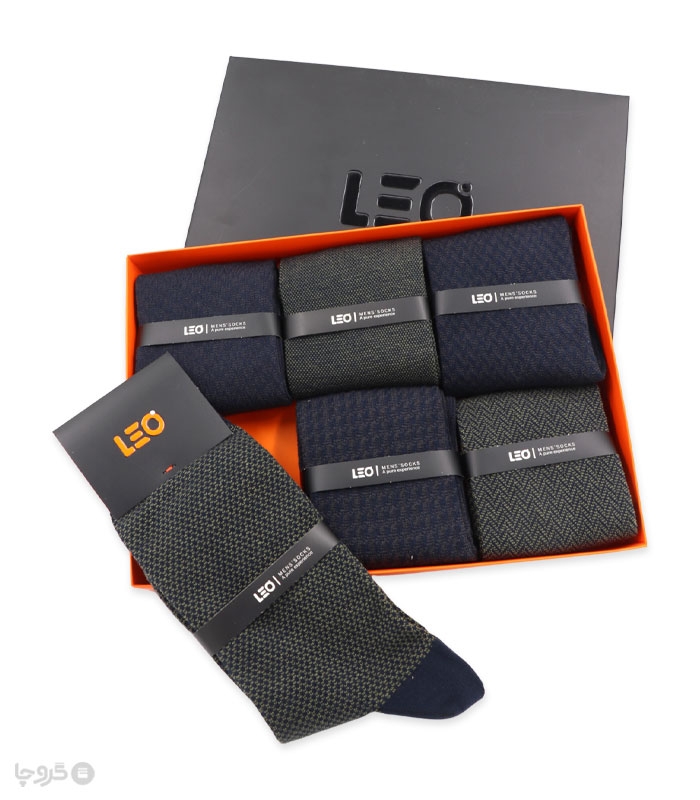 پک جوراب ساقدار مردانه لئو کد 119 سبز سرمه‌ای - جعبه 6 جفتی