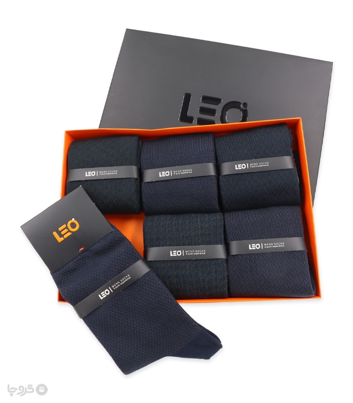 پک جوراب ساقدار مردانه لئو کد 121 سبز سرمه‌ای - جعبه 6 جفتی