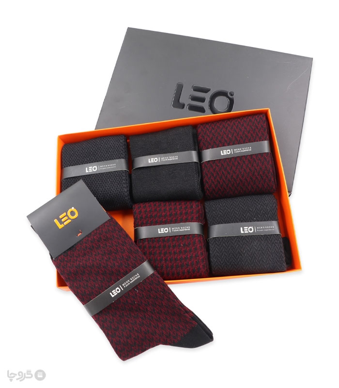 پک جوراب ساقدار مردانه لئو کد 122 مشکی قرمز - جعبه 6 جفتی