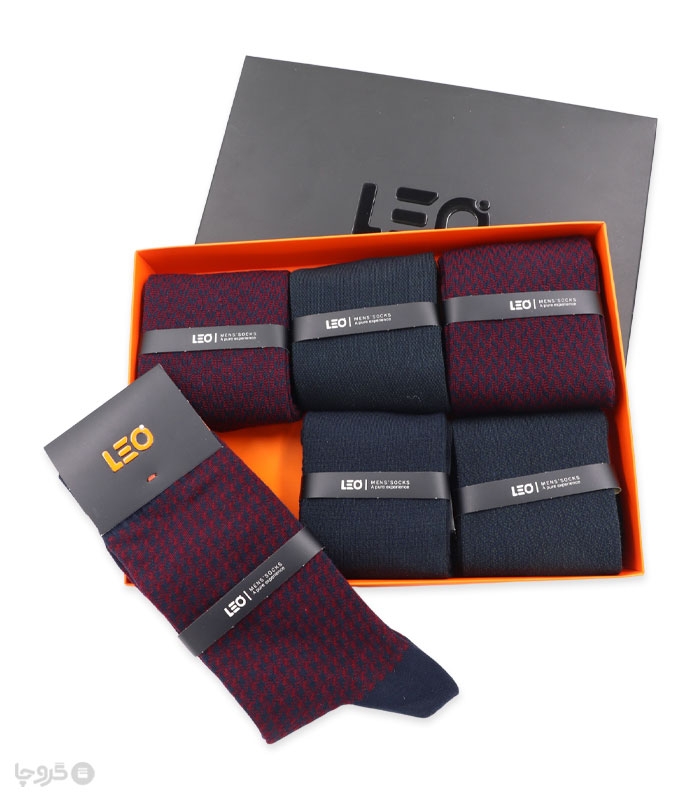 پک جوراب ساقدار مردانه لئو کد 123 سبز قرمز - جعبه 6 جفتی