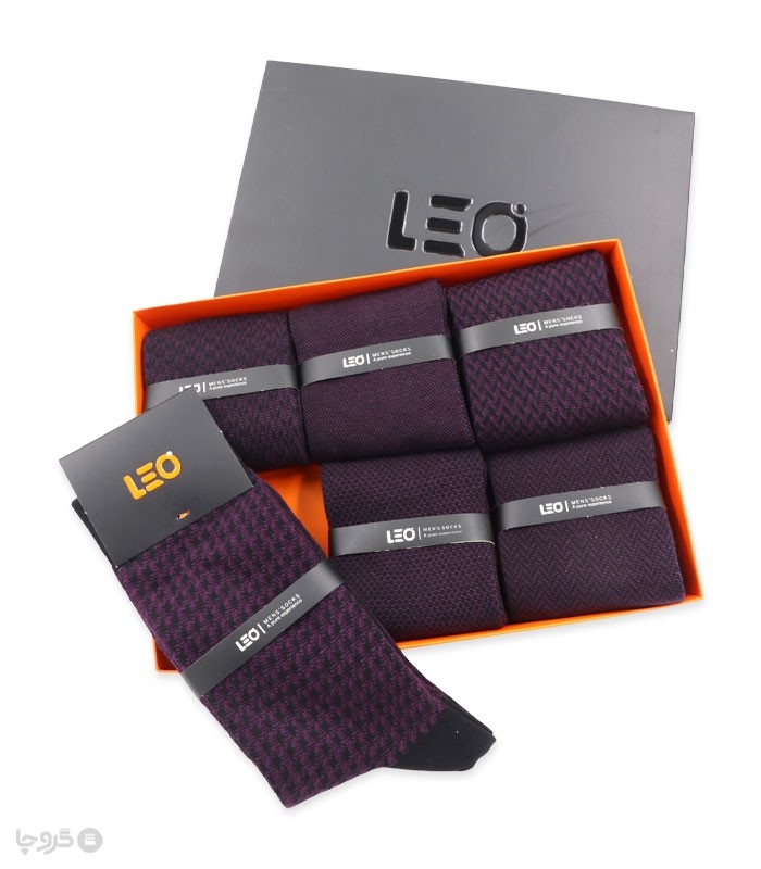 پک جوراب ساقدار مردانه لئو کد 108 مشکی بنفش - جعبه 6 جفتی