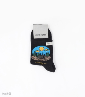 خرید جوراب نیم ساق مردانه پاشنه و پنجه حوله‌ای روپاپا طرح کمپ نیمه شب