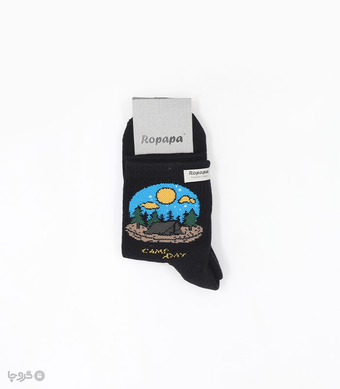 خرید جوراب نیم ساق مردانه پاشنه و پنجه حوله‌ای روپاپا طرح کمپ نیمه شب