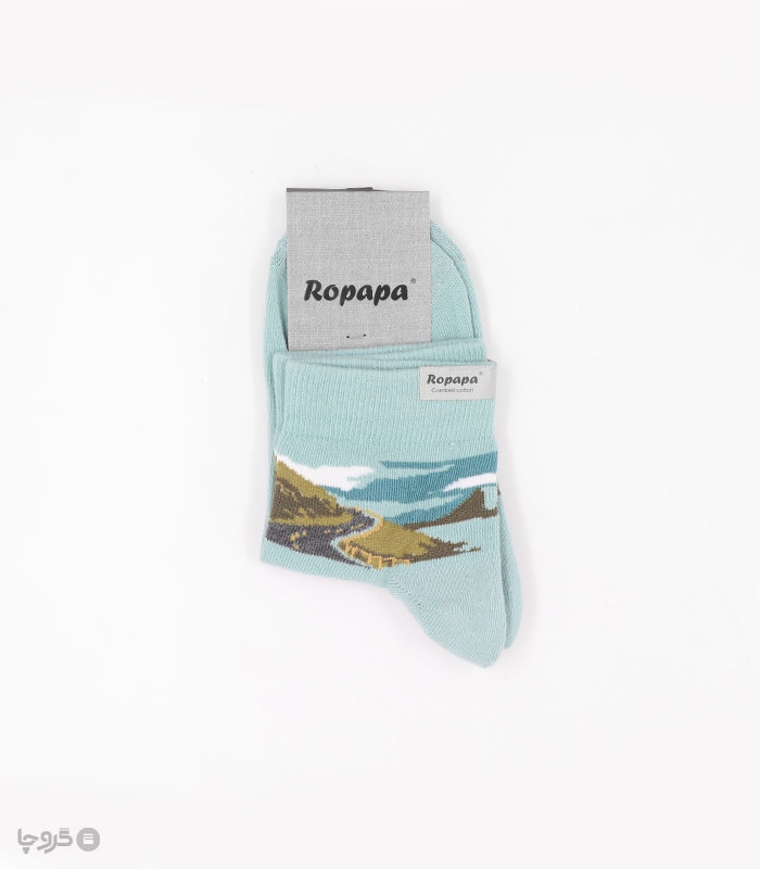 خرید جوراب نیم ساق مردانه پاشنه و پنجه حولهای روپاپا طرح جاده ساحلی