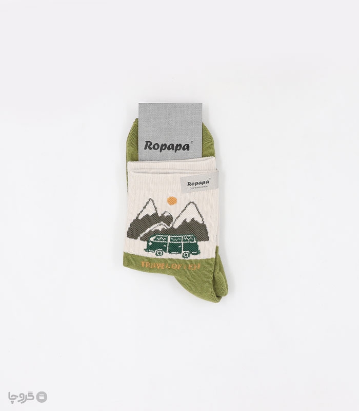 خرید جوراب نیم ساق مردانه پاشنه و پنجه حولهای روپاپا طرح Road Trip