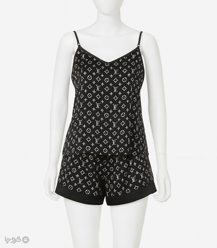 ست تاپ و شورتک ساتن کد 1010 طرح لویی ویتون