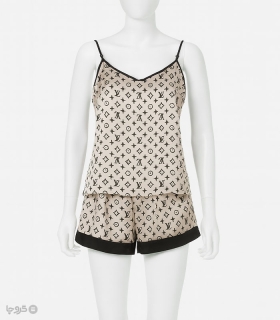 خرید ست تاپ و شورتک ساتن کد 1010 طرح لویی ویتون