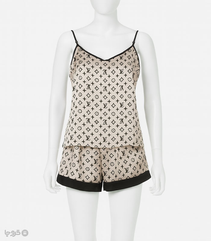 خرید ست تاپ و شورتک ساتن کد 1010 طرح لویی ویتون