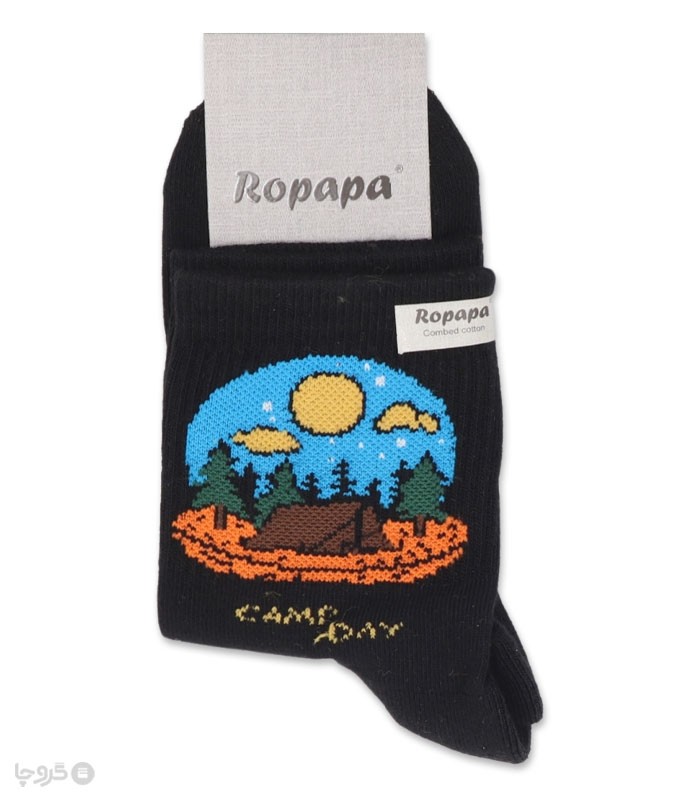خرید جوراب نیم ساق مردانه پاشنه و پنجه حوله‌ای روپاپا طرح کمپ نیمه شب