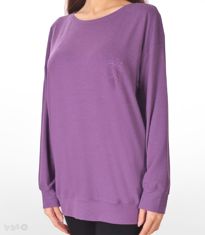 تیشرت آستین بلند زنانه نخی ناربن کد WT3981 طرح جوانه