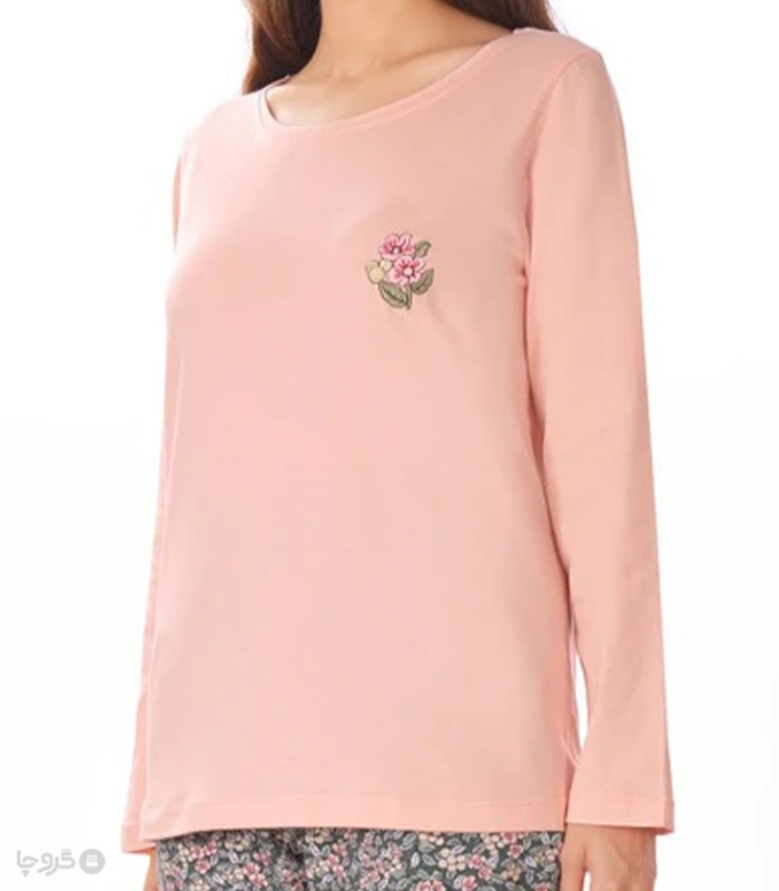 تیشرت آستین بلند زنانه نخی ناربن کد WT3946 طرح باغچه
