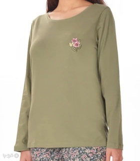 تیشرت آستین بلند زنانه نخی ناربن کد WT3946 طرح باغچه