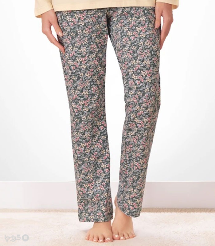 شلوار زنانه نخی ناربن کد WP3946 طرح باغچه 