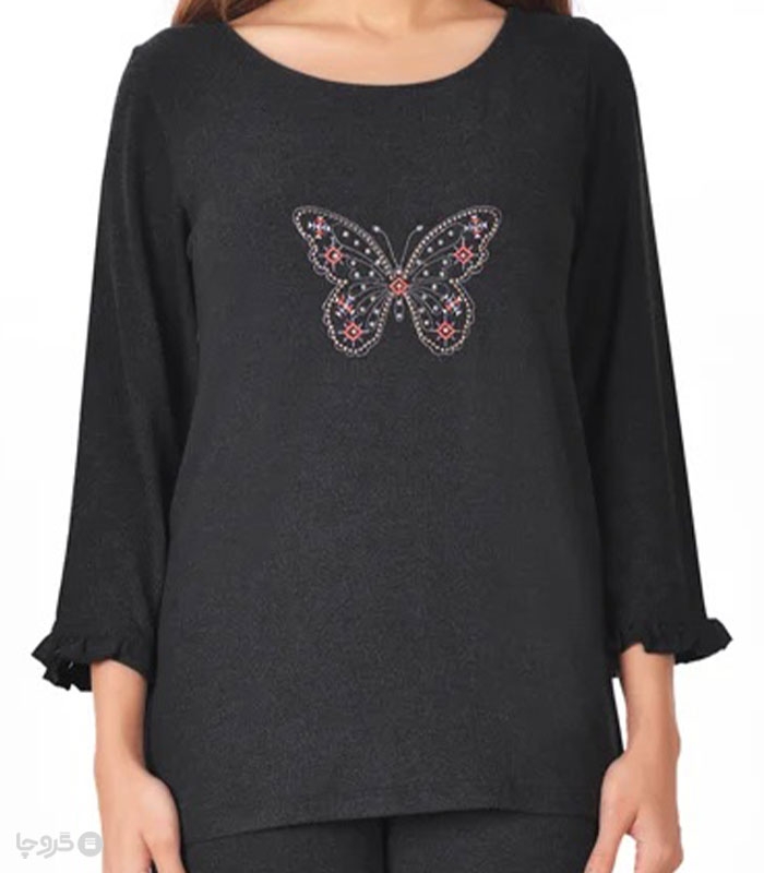 تیشرت آستین بلند زنانه ناربن کد WT3974 طرح پروانه بزرگ