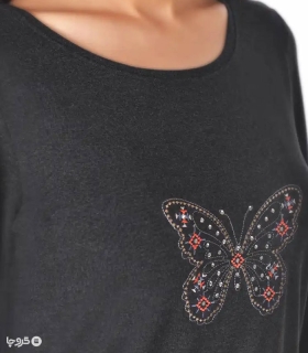 تیشرت آستین بلند زنانه ناربن کد WT3974 طرح پروانه بزرگ