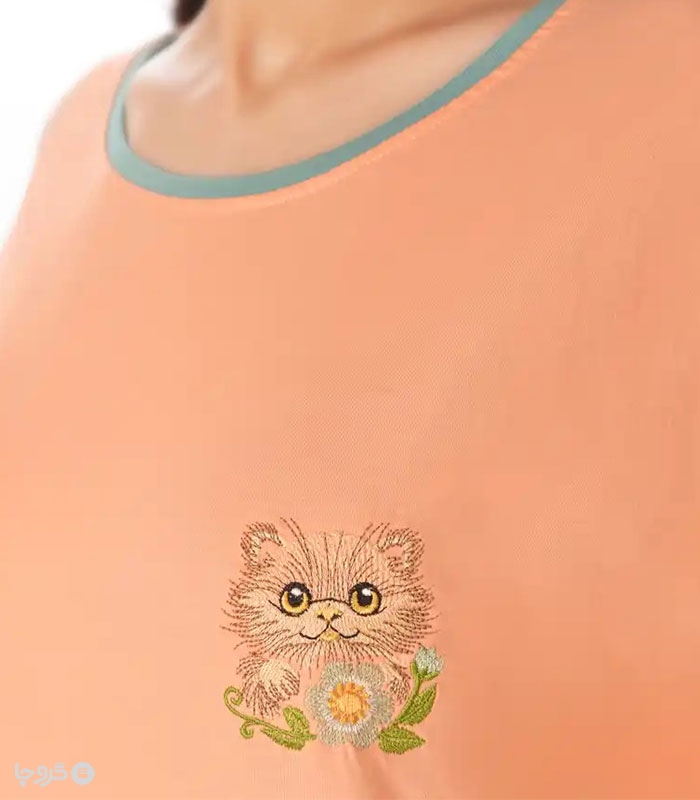 تیشرت آستین بلند زنانه نخی ناربن کد WT3970 طرح گربه ناز